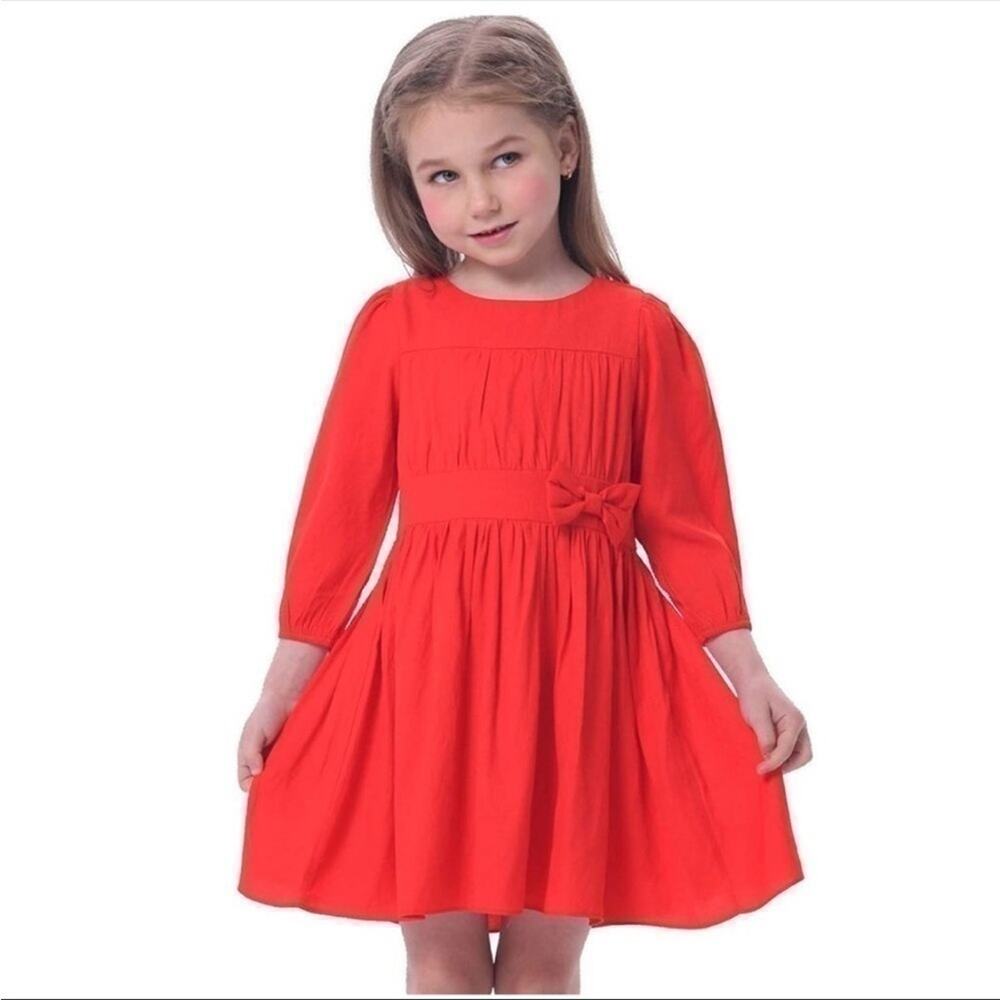 Bonny Billy‎ Red Long Sleeve Pleated Fit & Flare Knee Length Girl's Dress 3T-4T